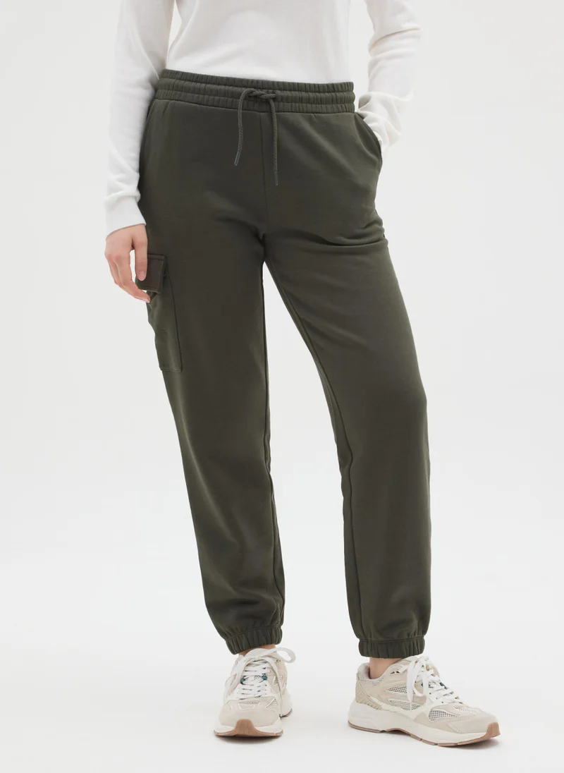 او في اس OVS Green Cotton Blend Regular Fit Cargo Trousers